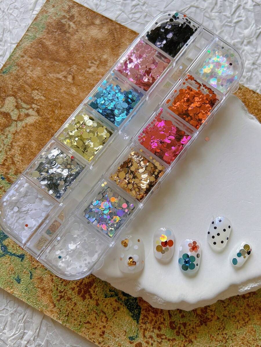 1 Set Thin Colorful Glitter Flower Nail Art Sequins Decorations, Assorted Sizes Nail Charms - Multicolor - View 1