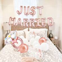 27 Stücke "Frisch Verheiratet" Folie Ballon Set, beinhaltet "Frisch Verheiratet" Banner, Diamantring Ballon und weiße Rosengold Latex Ballons, Hochzeitsparty Dekorationen, Bridal-Shower, Verlobungsparty, Junggesellinnenabschied Zubehör - Verschiedenfarbig - Übersicht 5