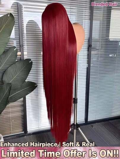 Tóc giả thẳng 34 inch, mật độ 200%, kiểu ren trước 13x4, màu đỏ rượu vang #99J - Đã tỉa sẵn, không cần keo, không cần kỹ năng, tóc thật HD, kiểu ren trước trong suốt, không cần keo - Đã tẩy trắng, đã tỉa sẵn, đã là sẵn, tóc giả Brazil nguyên chất, rẽ ngôi giữa, không cần keo - Dễ dàng đội lên, tóc giả pha trộn tóc người, không cần keo, dành cho phụ nữ sử dụng hàng ngày.