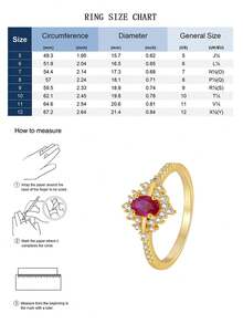 Charm-In 闪耀星芒红宝石戒指，18K镀金，椭圆形红色立方氧化锆和密镶水晶戒圈，时尚吸睛女士戒指 - 金色 - 查看 4