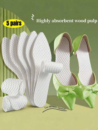 5 Pairs Women's Pointed Toe Thin Disposable Shoe Insoles, Wood Pulp Breathable Sweat-Absorbing Comfortable Insoles Suitable For Women's Pink And Transparent High Heels, Summer Sandals, Wedges, Travel Essential Shoe Accessories