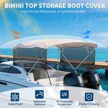 TEQIN Marine Grade 600D 4 Bow Bimini Top Replacement Canvas For Boats, Sun Shade Cover, Detachable Mesh Side Curtains, Storage Boot, Water Resistant, No Frame - Grey-4BOW8'*91-96"*54" - View 8
