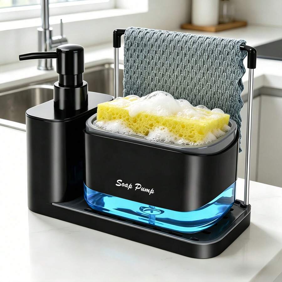Multi-Function Pump Bottle Soap Dispenser Set, Countertop Dishwashing Liquid Refill Bottle, Suitable For Kitchen Sink, Bathroom, Vanity - Black - Multicolor - View 1