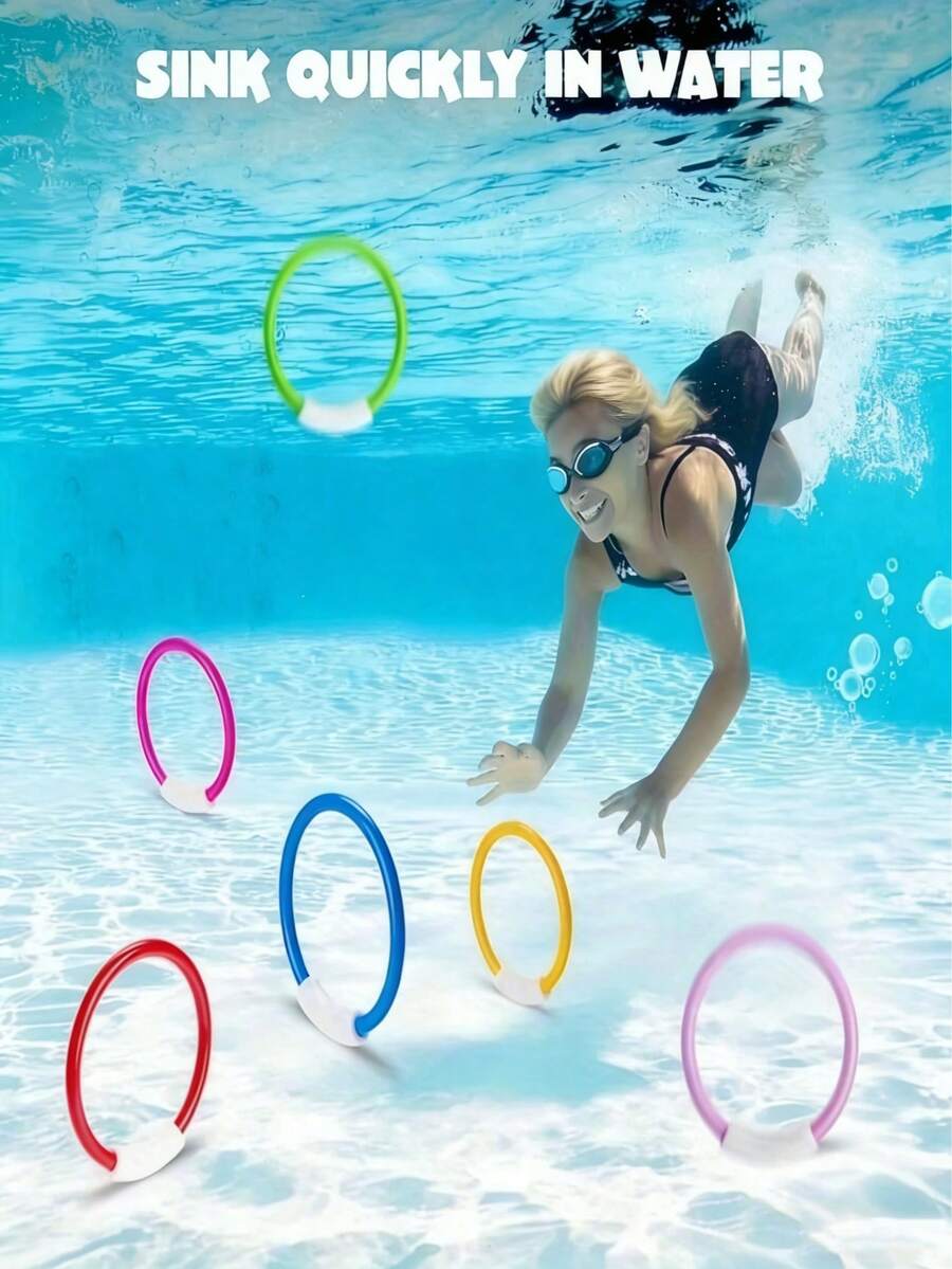 Conjunto de 4 brinquedos aquáticos para piscina, incluindo anéis de mergulho para treinamento, anéis verticais multicoloridos que afundam, ideais para brincadeiras de exploração aquática, brinquedos para mergulho e natação, presentes para treinamento de natação e acessórios para festas subaquáticas. - Suprimentos para piscina - Ver 1