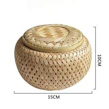 Lata de té de bambú, cesta redonda de bambú de doble capa, refrescos, frutas secas, aperitivos, Dim Sum, cesta de almacenamiento de regalo de bambú - 12x9cm - Ver 9