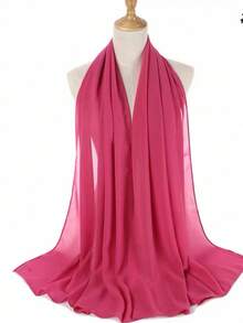 1pc Casual & Versatile Modest Lightweight Solid Color Chiffon Scarf, Suitable For Spring/Summer,Beach,Holiday - Hot Pink - View 3