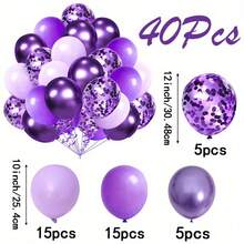 40个紫色气球套装 - 金属色和纯色乳胶混合气球，含五彩纸屑气球，适用于婚礼、新娘送礼会、生日、性别揭晓派对、周年庆典 - 无需用电 - 查看 2