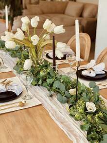 1pc/2pcs Artificial Eucalyptus Leaf Garland Decor, Fake Plant, Wedding Party Table Decoration, Indoor Outdoor, Faux Eucalyptus Wreath - Green - View 9
