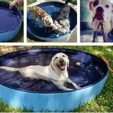 Blaue faltbare Haustier-Badewanne, tragbarer Outdoor-Hunde-Schwimm- und Katzen-Wasserspielpool, mit Abflussstopfen-Design, leicht zu reinigen, langanhaltend Material, multifunktional, geeignet zum Fußwaschen am Strand und zum Sandspülen - Blau - Übersicht 10
