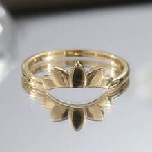 Nhẫn đính hôn bằng đá Zirconia màu hồng đào tổng hợp, bộ nhẫn hình hoa sen bằng đá Zirconia màu xanh dương tổng hợp, bộ nhẫn đính hôn hình hoa sen bằng đá Zirconia màu hồng tổng hợp, bộ nhẫn đá Zirconia màu hồng tổng hợp độc đáo. - Vàng - Xem 3