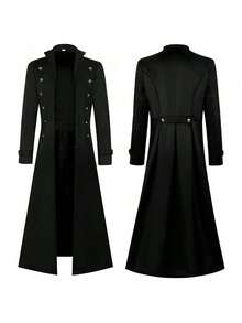 Medieval Steampunk Retro Gothic Coat Windbreaker Victorian Era Uniform Mid-Length - 黑色 - 查看 10