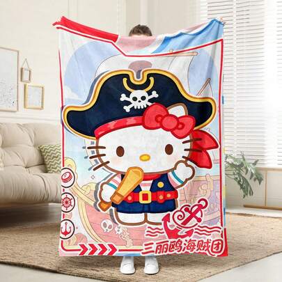SANRIO 1 chiếc chăn nỉ mềm mại họa tiết Hello Kitty, thiết kế dệt kim bằng polyester mềm mại, sử dụng đa năng, có thể giặt máy, chăn phủ sang trọng, món quà lý tưởng cho gia đình, du lịch, ngoài trời, mọi mùa, phù hợp cho ghế sofa, giường, văn phòng hoặc khi đi du lịch.