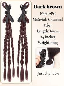 Synthetic Long Claw Clip-On Bowknot Braid Wig, Heat-Resistant Ponytail Hair Extension, For Women Daily Wear & Party - Multicolor - View 11