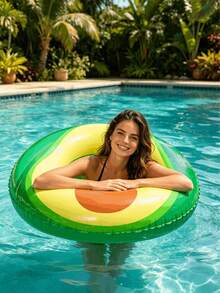 1pc Adult Inflatable Swimming Ring, Avocado Element, With Backrest And Handles, Extra Large Diameter, Suitable For Swimming Ring, Beach, Vacation, Theme Party, Water Rest Seat, Inflatable Floating Device, Pool Raft, Swimming Accessory, Inflator Pump Needs To Be Purchased Separately - Avocado - View 3