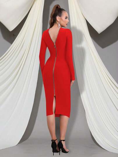 New Sexy Backless Zipper Design Women's Slim Fit And Knee Bandage Dress, Suitable For Weddings, Festivals, Parties, And Dinner Dresses