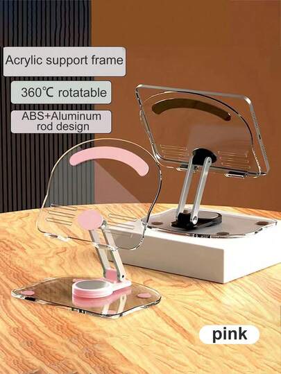 1pc 360° Rotatable Minimalist Acrylic Transparent Desktop Phone Holder, Waterproof Phone Stand, High Transparency Acrylic Tablet PC Laptop Desk Support Rack, 360° Rotatable Foldable Adjustable Multi-Function Cooling Rack, Compact Foldable Design, Convenient To Carry, Dorm Essential Creative Thick Stand
