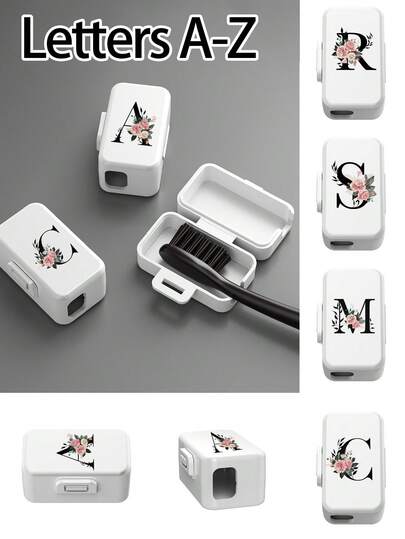 Portable Toothbrush Cover,Black Flower Letters A-Z Pattern,Travel Toothbrush Storage Box, Portable Toothbrush Head Protection Clip, Toothbrush Storage Clip,Toothbrush Protective Cover, Protects Toothbrush Head, Portable Design For Easy Carrying, Dustproof Toothbrush Head Cover For Travel,The Best Gift For Lovers, Friends, Family, Teachers, Travel Enthusiasts,Must-Have For Home,Dorm