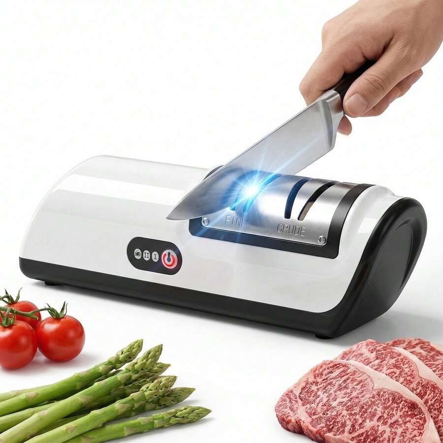 Cordless Electric Knife Sharpener - 2-Stage Precision (Fine+Ultra-Fine), USB Rechargeable, Fast Sharpening For Straight Knives & Scissors, Quiet & Stable Design, Universal 100-240V (Not For Ceramic/Serrated)