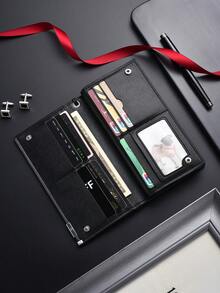 SHABILI Men's Wallet, Creative Mid-Length Slim Bifold, Large Capacity Business Card Holder - Black - View 2