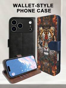 1pc Ornate Tiger Portrait Pattern Wallet-Style Flip Phone Case With Card Slots And Foldable Stand, Shockproof, Scratch-Resistant, Wildlife Aesthetic, Perfect Gift For Animal Lovers, Suitable For Everyday Use, Compatible With IPhone 17promax/17pro/17/17Air/16promax/16pro/16plus/16/15promax/15pro/15plus/15/14promax/14pro/14plus/14/13promax/13pro/13/12promax/12pro/12/11promax/11pro/11 - 棕色 - 查看 12