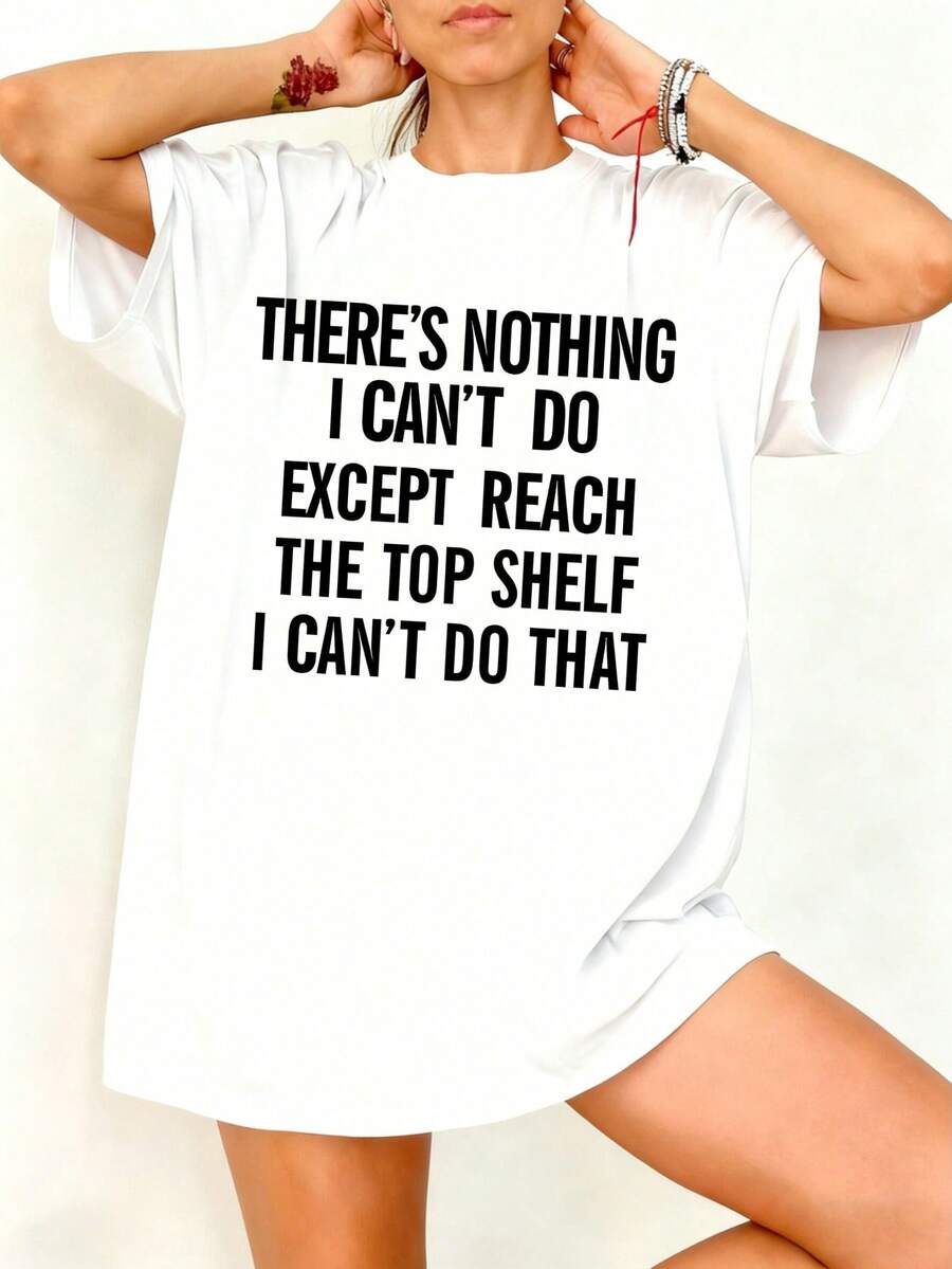 Camiseta Oversize Blanca Con Estampado De Frase Motivacional Para Uso Casual - Blanco - Ver 1