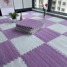 24pcs Plush Patchwork Carpet, Cute Fluffy Bedside Rug, Puzzle Foam Floor Mat, Square Window Cushion, Decorative For Living Room, Bedroom, Tatami, Game Room, 11.81*11.81 Inches, Washable & Trimmable Rug For All Seasons - Multicolor - View 14