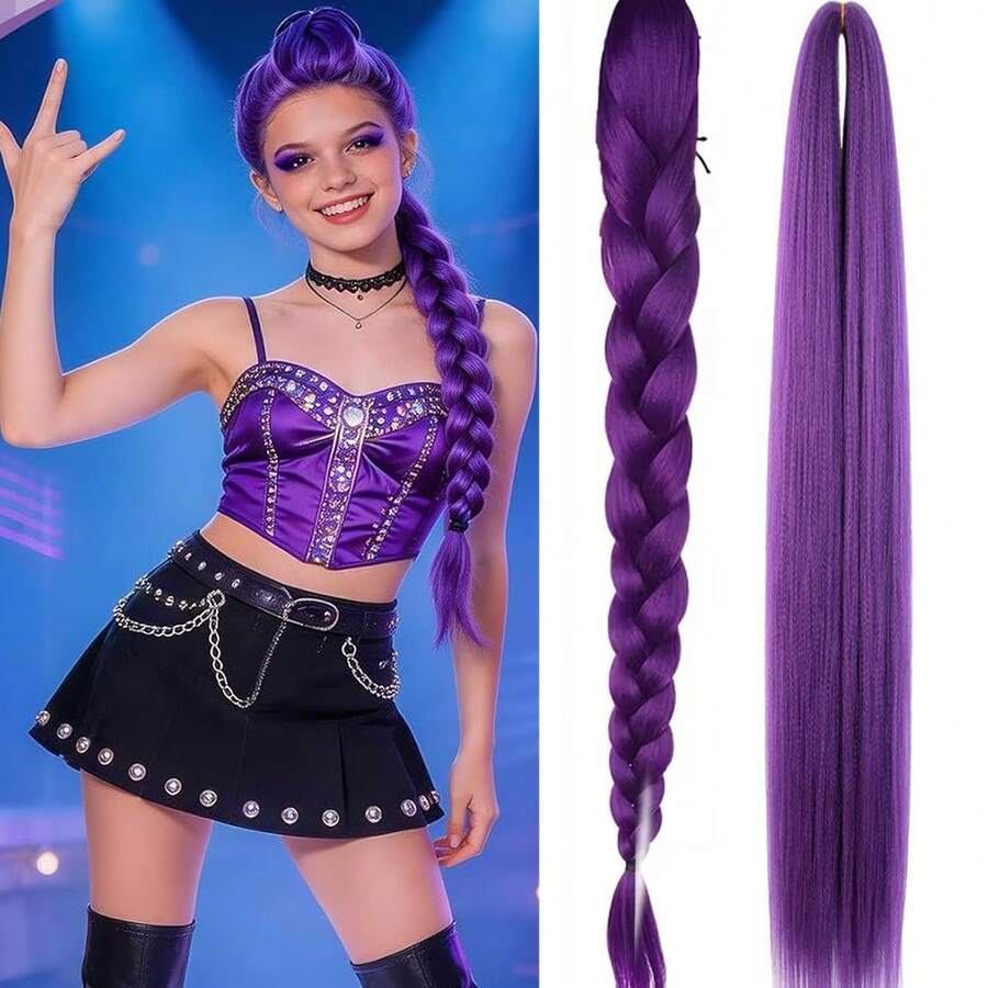 26 Inch Purple Braided Wig For Kids, Suitable For Children's Costume Party, Christmas Party - Purple DIY Hair Bulk - View 1
