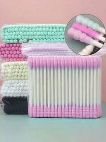 200/100/10 unidades de cotonetes de ponta dupla, pontas espirais coloridas, multiuso para limpeza de ouvidos e remoção de maquiagem, ferramentas de beleza e cosméticos - Multicolorido - Ver 1