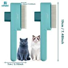 A 1 Piece Pet Comb, Flea Comb For Cats And Dogs, Stainless Steel Round-Tooth Cat Comb With Release Button, Self-Cleaning Pet Comb, Suitable For Removing Pet Hair, Tangled Hair, And Loose Hair - 1L - View 2