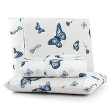 Premium Printed Fitted Sheet Set With Elastic + Pillowcases, 200 Thread Count, Single, Full, Queen And King Sizes, Hypoallergenic - Blue Butterfly - View 1