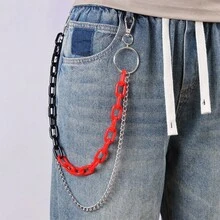 1pc European And American Hip-Hop Pants Chain Accessories, High Street Accessories Two-Tone Pants Chain, Acrylic Waist Pants Chain / Bag Chain - Đen và Đỏ - Xem 11