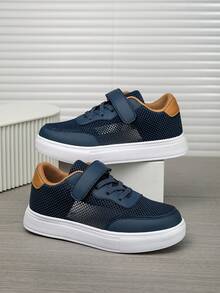 Boys/Girls Blue Mesh Splice Casual Shoes, Hook And Loop Easy On/Off Flat Sports Sneakers, Suitable For School, Daily Casual, Summer Outdoor, Versatile Skateboard/Running Shoes - Blue - View 5