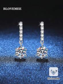 BLOVEMEE Bộ 2 bông tai bạc 925 cao cấp đính 2 viên đá Moissanite 1 carat, thích hợp cho nữ giới đeo hàng ngày, dự tiệc, lễ hội, Ngày Valentine, Ngày của Mẹ, sinh nhật, kỷ niệm ngày cưới, làm quà tặng trang sức. - Bạc - Xem 1