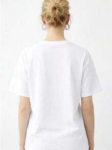 Solid V Neck Short Sleeve Tee Graphic Tees Back To School Clothes All White Streetwear - White - View 3
