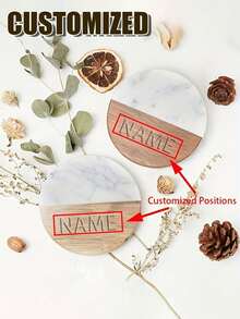 Customized Engraved Marble And Wooden Coasters, Can Personalize With Text/Name And Date, Marble Inlaid Wooden Wedding/Bridal Party Favors, Elegant Champagne And Wine Glass Coasters - Customized Bridesmaid Gifts, Wedding Souvenirs, Valentine's Day Gifts - Luxury - Multicolor - View 5
