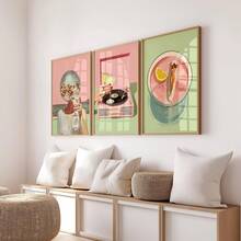 3PCS Retro Disco & Cocktail Wall Art Set, Pink & Green Maximalist Print, Funky Preppy Living Room Decor (Unframed) - A - View 2