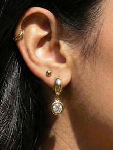 2 pièces Boucles d'oreilles pendantes en argent plaqué or 14 carats, boucles d'oreilles créoles 3D exagérées à la mode, incrustées de cristaux cubiques en zircone, bijoux légers et hypoallergéniques, cadeau pour femmes - Multicolore - Voir 7