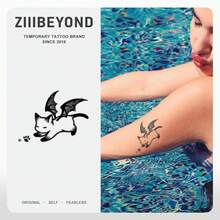 1pc Bat Cat Herbaceous Style Temporary Tattoo Stickers, Korean Y2K Vibe, Water-Resistant & Sweat-Proof, Non-Reflective - Black - View 1