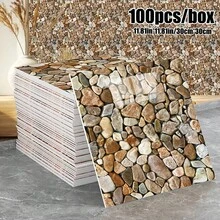 Brodark 50/100片装 30x30厘米 自粘仿石砖墙贴，3D立体墙板，优雅现代设计，防水防潮，可移除不留残胶，是浴室防水墙纸和厨房翻新的理想之选。安装简便，完美适用于家居装饰墙、公寓装修和商业店铺翻新，经久耐用，持久如新。 - 50/100片裝 - 查看 14