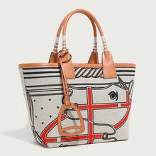 Bolso de lona con estampado versátil para otoño e invierno, bolso de jardín de moda, bolso de hombro con textura, bolso hecho a mano para mujer - blanquecino - Ver 11