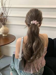 1 pieza Pinza de pelo con flor de perlas en color rosa, elegante clip de pelo con cristales florales, accesorio acrílico antideslizante para mujeres, para bodas, citas, uso diario y fiestas en la playa - Rosa - Ver 2