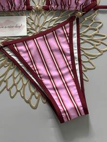 2026 New Colorful Striped Elegant Sexy Women's Casual Sexy Beach Bikini Two Pieces Swimwear With Tie Design, Suitable For Summer Beach, Vacation, Pool Party, Etc. - Multicolor - View 5