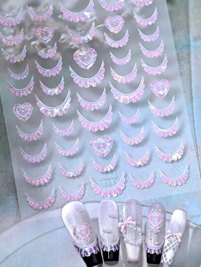 1pc 5D Nail Art Stickers Korean French Lace Pattern Nail Art Stickers Laser Kawaii Long Short Lace Manicure Decorations Decal Accessories DIY