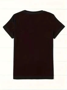 Camiseta de algodón de manga corta para mujer, camiseta de cuello redondo con estampado multicolor y de ramo - Blusa casual, lavable a máquina - Top cómodo para atuendos casuales y semi-formales - En stock (No- - Negro - Ver 2