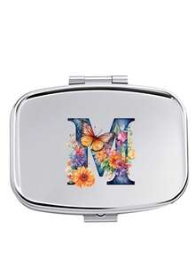 Butterfly Pattern Square Pill Box (A-Z Letters), 2 Portable Medication Storage Compartments, Mini Metal Storage Box, Portable Jewelry And Pill Box With Name Label, Unique Design Decorative Travel Storage Box, Nurse's Day Gift, Travel Essentials - Multicolor - View 18