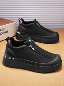 Men's Casual Sports Shoes, Outdoor Leather Shoes, Fashionable Zipper Low-Top Ankle Boots, Leather Boots, Casual Loafers, Non-Slip Sneakers, Fashion Thick-Soled Elevator Shoes, Retro Style Double Zipper Personalized Distressed Color Leather Shoes, Leather Low-Top Boots - Black - View 5