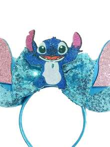 Disney 迪士尼可愛史迪奇亮片髮箍，飾有雞蛋花葉與刺繡蝴蝶結；時尚卡通角色耳朵髮箍；閃亮吸睛髮飾，適合化裝舞會、Cosplay、主題樂園參訪及其他場合 - 款式隨機 - 查看 5