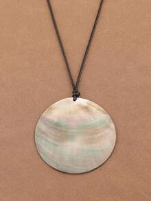 1pc Fashionable Large Natural Seashell Round Pendant Wax Rope Necklace, Suitable For Women's Daily Wear - một kích cỡ - Xem 11