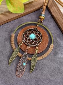 TopHanqi Dây chuyền dài phong cách Bohemian cổ điển, mặt dây chuyền hình lông vũ và đá ngọc lam, dây chuyền phong cách miền Tây cho kỳ nghỉ, phụ kiện dây chuyền áo len đa năng dành cho nữ. - Nhiều màu - Xem 7