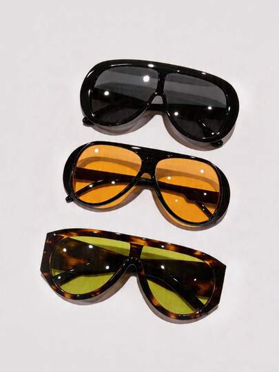 Visivana 3 Pairs Summer Colorful Plastic Oversized Geometric Full Frame Personalized Exaggerated Versatile Women's Fashion Glasses, Suitable For Holiday Gifts, Rave Parties, Street Photography, Carnival Parties, Outdoor Outfits, Fashion Accessories